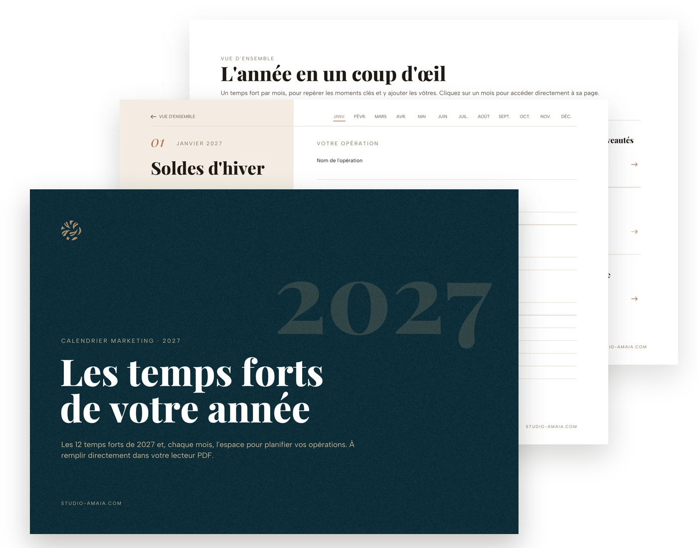 Couverture et page de janvier du calendrier des temps forts 2027