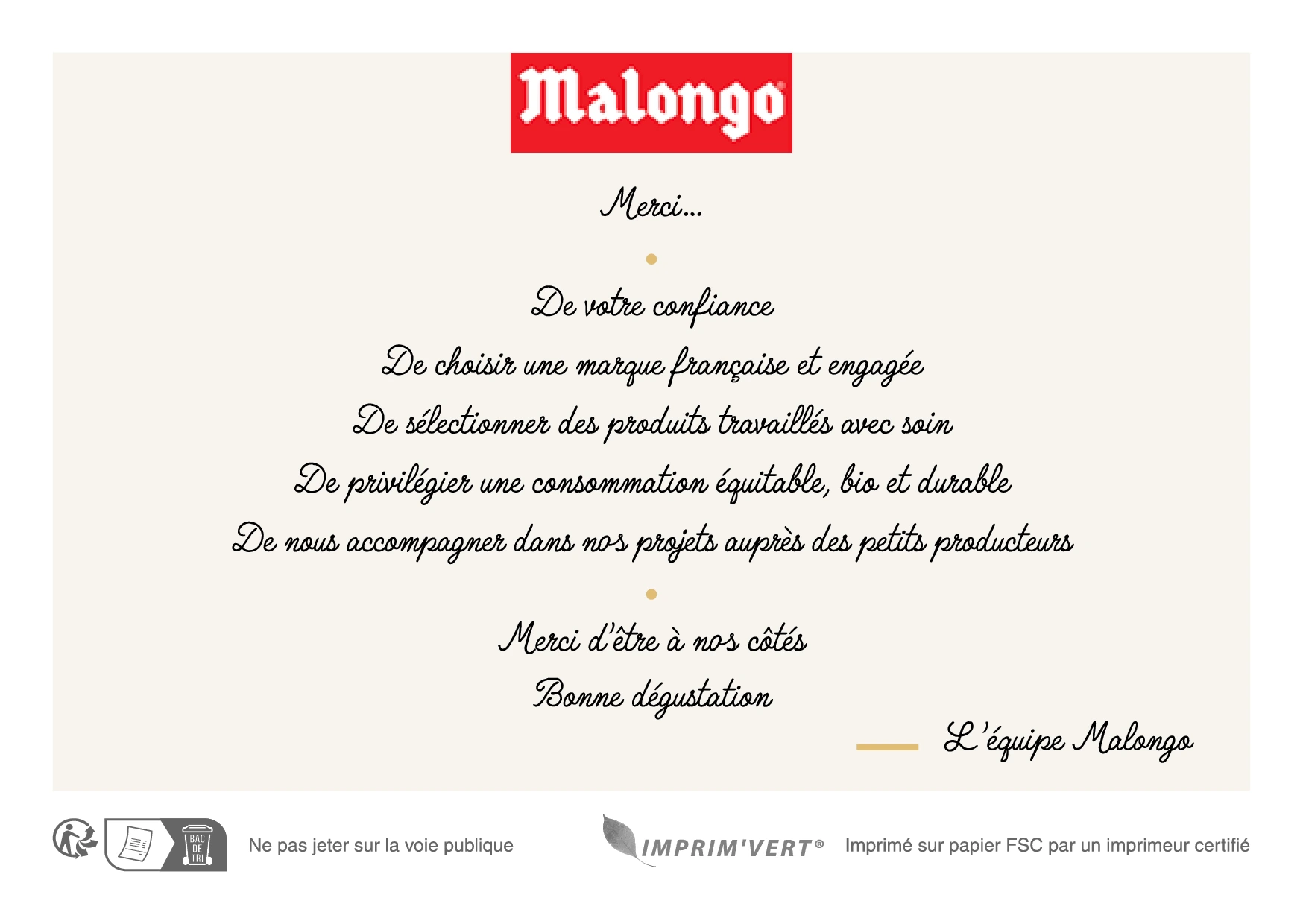 Malongo — Carte recto